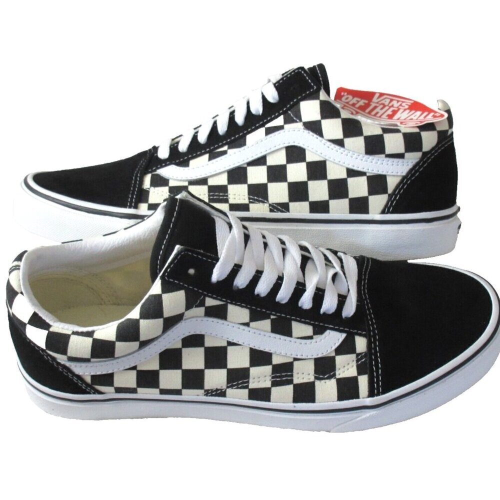 Vans Men's Old Skool Primary Check Black White Canvas Suede Shoes Sizes NIB